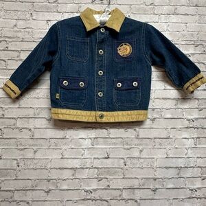 ROCA BABY ROCAWEAR Size 24 Month Jean Jacket Logo Patch Tan Trim Pockets Snaps
